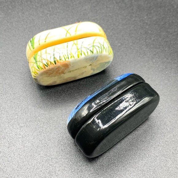 Russian Lacquer Pill Boxes Set Butterfly Boat Pill Shape Miniature Trinket Boxes - Picture 3 of 10